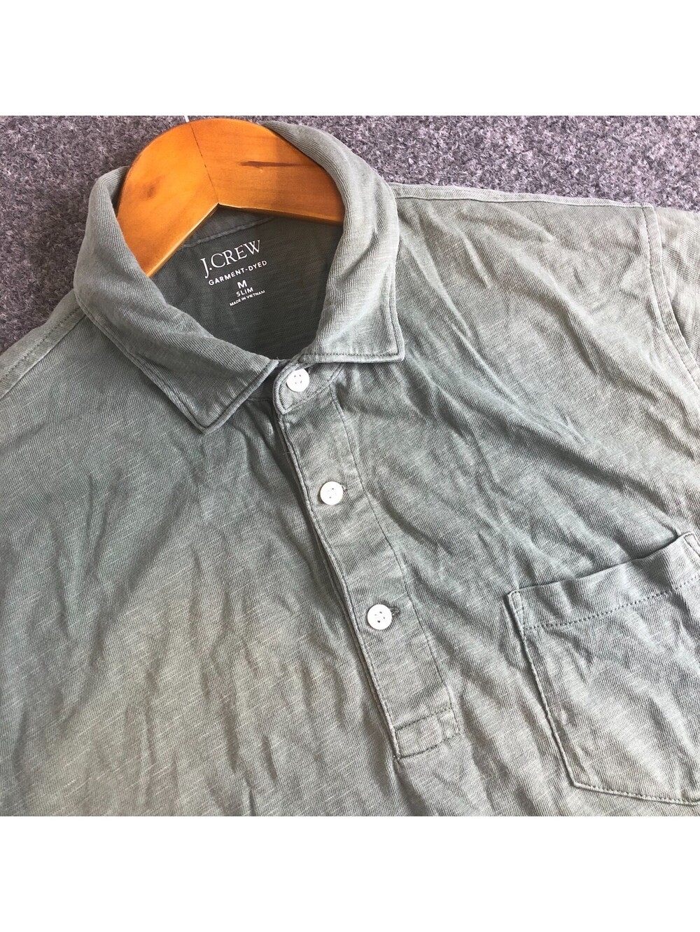 J Crew Polo Shirt Mens Large Sage Green Slub Cotton Short Sleeve 100% Cotton